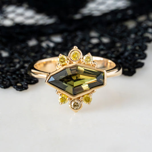 *SALE 35% off* Lucretia Green Sapphire and Yellow Diamond Ring