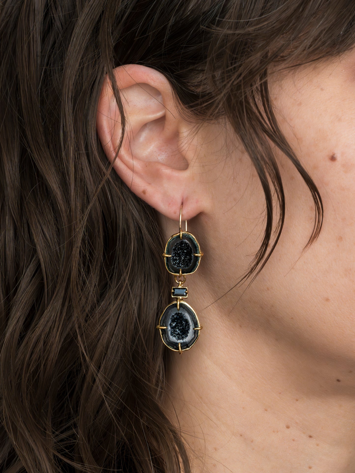 Gemma Black Geode and Spinel Drop Earrings