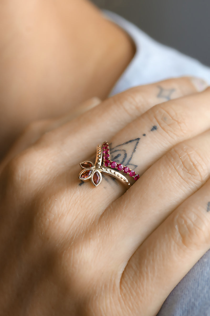 Velia's Crown Triple Red Sapphire Ring