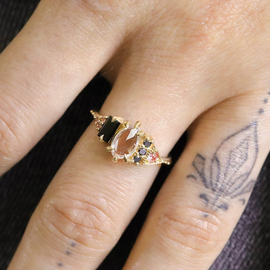 *SALE 35% off* Lucretia Pink Sapphire and Black Diamond  Ring